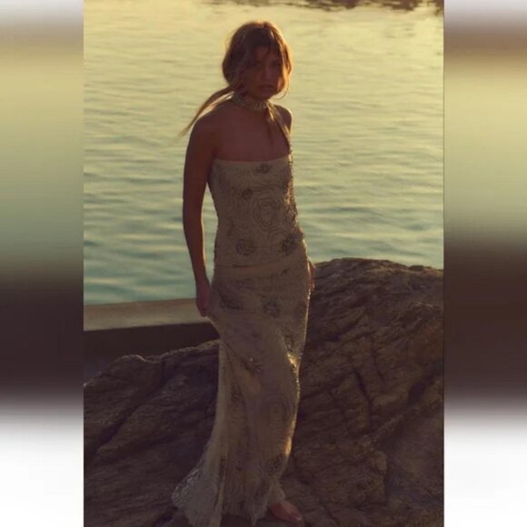 ZARA BEADED TULLE FOULARD TOP - Picture 9 of 12